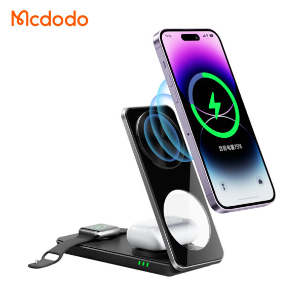 Անլար լիցքավորիչ 3-ը 1-ում Foldable Mangetic Wireless Charging Stand Black CH-1151 - Image 10