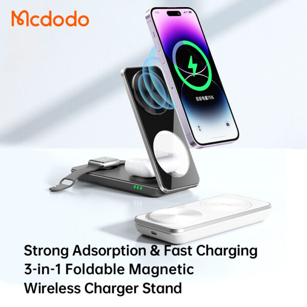 Անլար լիցքավորիչ 3-ը 1-ում Foldable Mangetic Wireless Charging Stand Black CH-1151 - Image 9