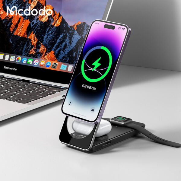 Անլար լիցքավորիչ 3-ը 1-ում Foldable Mangetic Wireless Charging Stand Black CH-1151 - Image 7