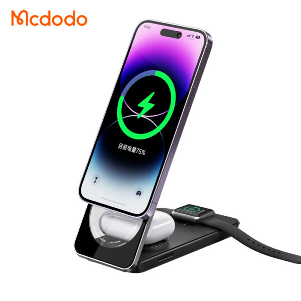 Անլար լիցքավորիչ 3-ը 1-ում Foldable Mangetic Wireless Charging Stand Black CH-1151 - Image 13