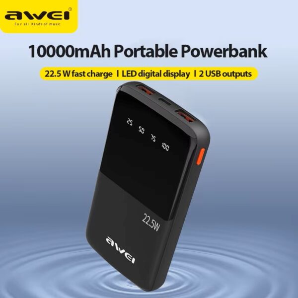 Արտաքին Մարտկոց AWEI P10K 22.5W 10000mAh Black - Image 5