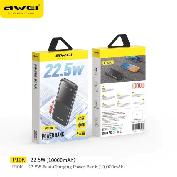 Արտաքին Մարտկոց AWEI P10K 22.5W 10000mAh Black