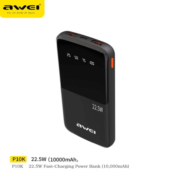 Արտաքին Մարտկոց AWEI P10K 22.5W 10000mAh Black - Image 4